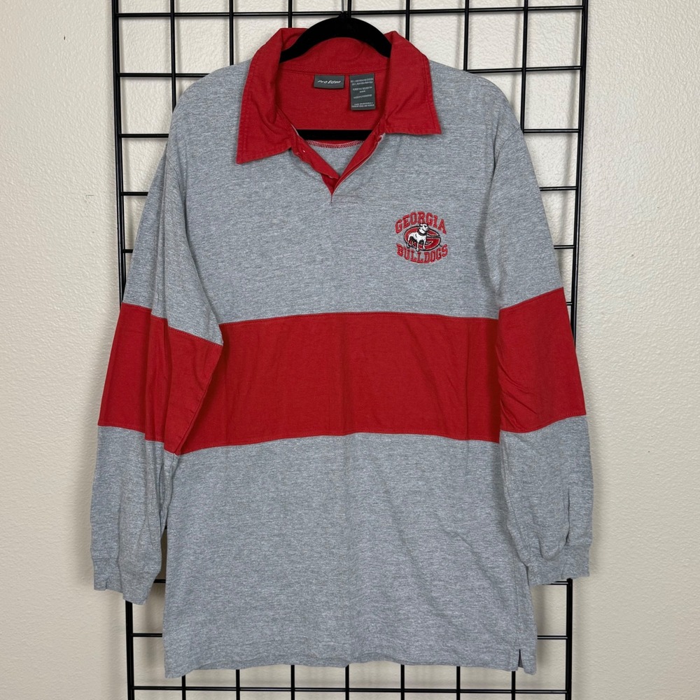 Vintage Georgia Bulldogs Rugby Polo Mens Medium Gray Red Embroidered 90s Shirt